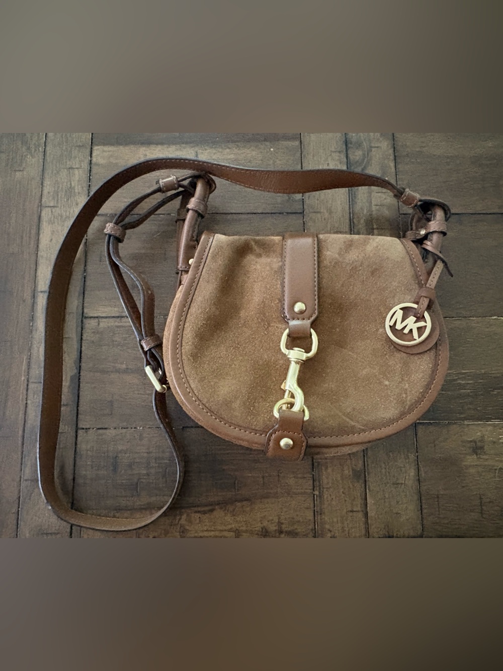 Michael Kors Brown Suede Crossbody Saddle Bag